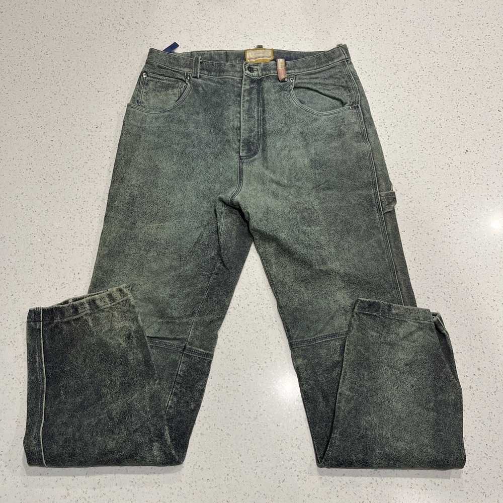 Men's Size 32/32‎ Air Jordan Green Leather Lined Jeans Michael MJ VTG Y2k